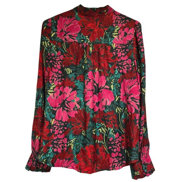 Vineyard Vines Ruffled Collar Silk Blend Floral Print Popover Top Blouse, Sz Med - Picture 3 of 8